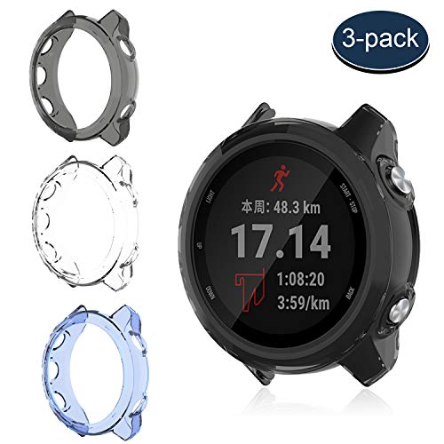 MWOOT 3 Fundas Silicona Compatible con Garmin Forerunner 245 Protección, Anti-caída Carcasas Protector para Proteger Reloj Garmin FR 245 Music Negro Azul Blanco