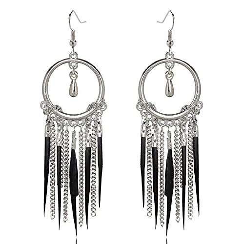 Pendientes étnicos bohemios populares Moda Accesorios de círculo grande Larga tassel Pendientes colgantes-Cx