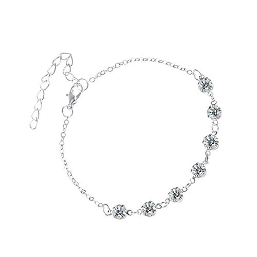 Pulsera tobillera de plata con diamantes de imitación para el día de San Valentín, cumpleaños