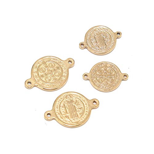 SS01 5 unids Conector de Oro de Acero Inoxidable Saint Benedicto Virgin Maria Medal Cruz Encanto Conectores Católico Iglesia Medalla Medallas Catolicas YC0408 (Color : 14mm Saint Benedict)