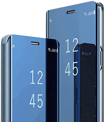TOPOFU Funda para Xiaomi Poco F3 Cáscara,Ultra Delgado Inteligente Espejo Brillante Funda [360° Protection] [Soporte Plegable] [Anti-Scratch] Flip Case Cover para Xiaomi Poco F3-Azul