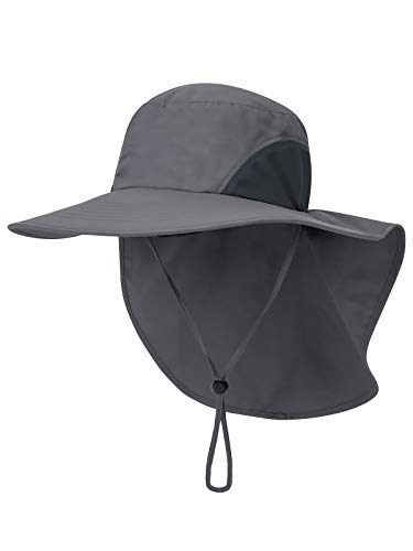 Unisex UV Protección Gorra de Safari con 33cm Largo Cuello Guardia 12cm Grande Borde para Safari Actividades al Aire Libre Pesca Acampada Jardinería - Liso Gris Oscuro