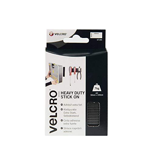 VELCRO Brand Cinta adhesiva extra fuerte 50mm x 100mm x 2 Negro