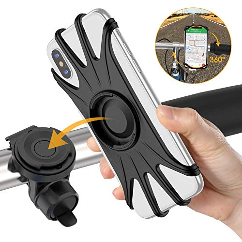 VUP Soporte Movil Bici, Universal 360 Grados & Desmontable Manillar Porta Móvil Moto 4.7 o 6.5 Pulgada Teléfonos Compatible con iPhone 8 Plus X XS MAX XR Samsung S9+ S10+