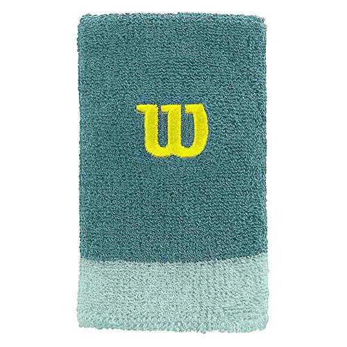 Wilson Extra Wide W Wristband - Muñequera, Unisex Adulto, Verde(Deep Lake/Beach Glass/Safety Yellow)