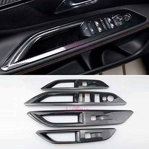 wuwenjun Accesorios Interiores ABS Fibra de Carbono Color Ventana Vidrio botón superposición embellecedor 4 Piezas Estilo de Coche para Peugeot 5008 3008 2017 2018