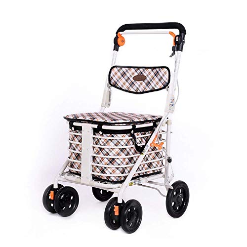 WXDP Autopropulsado Carrito de Compras para Personas Mayores Trolley Walker Travel Carrito de Compras Puede Empujar Puede Sentarse WD Plegable de Cuatro Ruedas