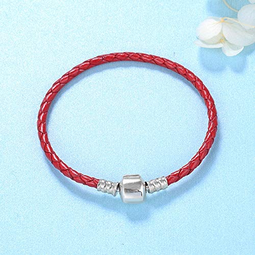 XSZPKL 925 Plata esterlina Encanto Gules Pulseras de Cuerda de Cuero DIY para joyería de Moda Accesorios para Mujer Moda 16 cm