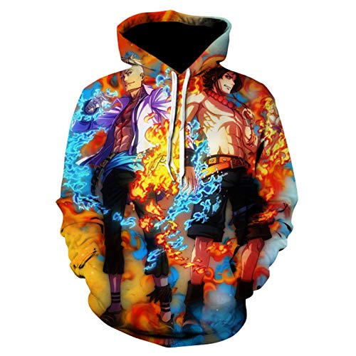 YZJYB Hoodie Hombre Funny 3D One Piece Sudaderas con Capucha Unisex Pullover Portgas·D· Ace Traje De Cosplay Sweatshirts Hombres Y Mujeres Ropa Deportiva,XL