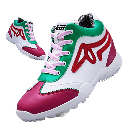 Zapatos De Golf para Mujer,Impermeables Zapatillas De Golf De Piel De Microfibra Suave Aumentar Los Zapatos Casuales,Club Calzado De Entrenamiento De Golf,Rojo,37