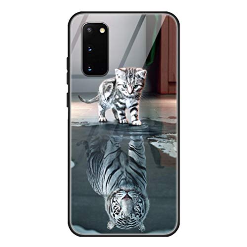 ZhuoFan Funda Samsung Galaxy S20, Cárcasa Silicona 3D Cristal Templado con Dibujos Design Antigolpes de Protector Case Cover Piel Fundas para Movil Samsung Galaxy S20, Tigre