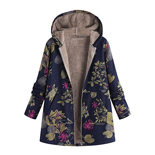 ZODOF Abrigos con Capucha Suéter Botón Mujer Chaquetas De Acolchado Invierno Y Otoño Parka Rompevientos Caliente Pullover Manga Larga Suelto Color Sólido Tallas Grandes para Casa,Armada