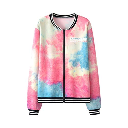 ZODOF chaqueta mujer Manga larga Tie Dye Impresión Cremallera Bolsillos Casual Deporte Saco Coat OutWear,Multicolor