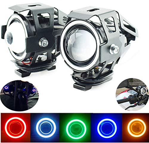 2pcs 12V Mini U7 Ángel Eyes LED Luz Faro de la motocicleta Auxiliar Lámpara Luz de trabajo Luz de niebla Foco (verde)