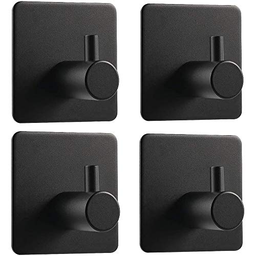 4 Piezas Ganchos Autoadhesivos, Ganchos de Puerta Autoadhesivos, Gancho Pared Autoadhesivo, Aluminio Espacial Impermeable Multifunción Ganchos Adhesivos para Cocina, Baño, Dormitorio (Negro)