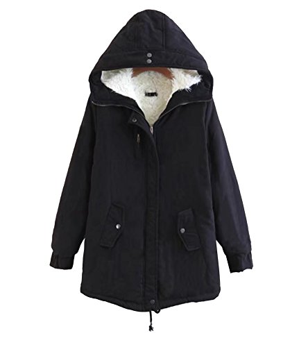 Abrigo Largo con Capucha Parka de Invierno Chaqueta Anoraks de Manga Larga para Mujer M Negro