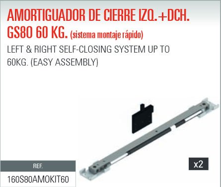 ADINOR SISTEMA MONTAJE RAPIDO AMORTIGUADOR (GS80) CIERRE PUERTAS CORREDERAS 60Kg DCH + IZQ (2 uds.)