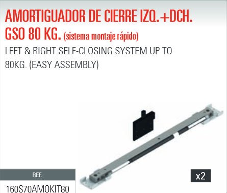 ADINOR SISTEMA MONTAJE RAPIDO AMORTIGUADOR (GSO/GSU) CIERRE PUERTAS CORREDERAS 80Kg DCH + IZQ (2 un.)