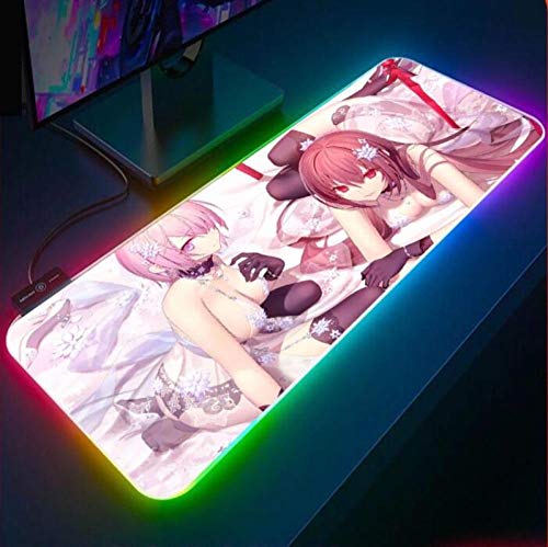 Alfombrilla de Ratón para Juegos Rem Re Zero Anime Pink Girl RGB, Alfombrilla de Escritorio con Teclado Retroiluminado Led para Juegos de Ordenador Grande, 800X300X4 Mm