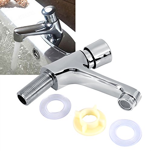 Atyhao Grifo para Lavabo de baño, Grifo de Cierre automático, Cromado, manija única, Grifo de Agua fría, Lavabo de baño, Accesorios para Fregadero de Cocina