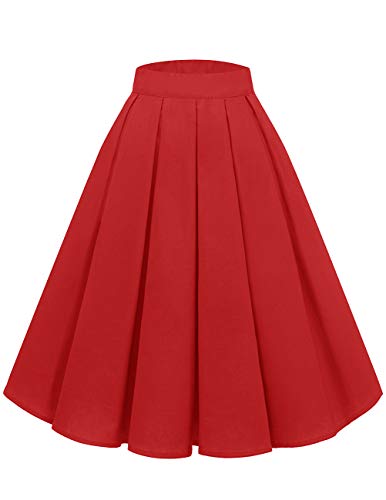 Bridesmay Falda Plisada Estampada Floral/a Lunares Vintage de Años para Mujeres Red XL