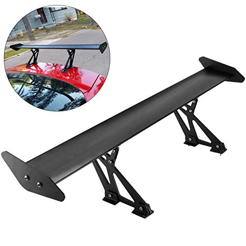 BuoQua Alerón de Alas Traseras GT, de Aleación de Aluminio Spoiler Trasero Universal Único con Una Sola Cubierta Alerón Trasero Aerodinámico, Negro Ligero, con Soportes Ajustables para Automóviles