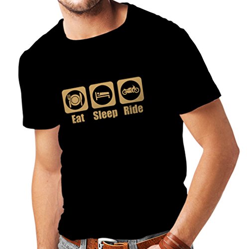 Camisetas Hombre Eat - Sleep - Ride, Regalo para Motociclistas Ropa de Moto (XXX-Large Negro Oro)