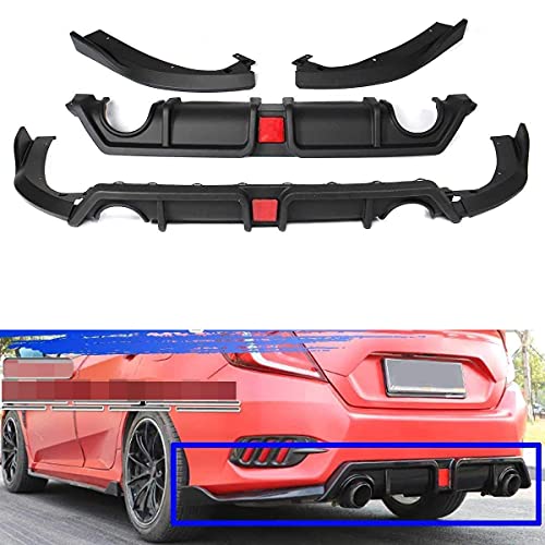 CHENGQIAN Carbono/Negro 3 Piezas Difusor De Parachoques Trasero De Coche Divisor De Labio Spoiler Parachoques Protector para Honda para Civic 2016-2019, Negro Mate, Negro Brillante