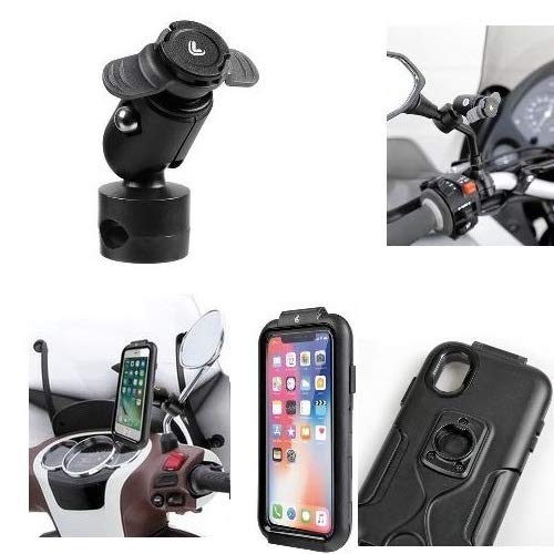 Compatible con AEON Elite 125i Soporte para Smartphone TELÉFONO ESPECÍFICO para iPhone X-XS + CONEXIÓN para Espejos, Marcos Y Cruces con Abrazadera Ø 9-14 MM LAMPA