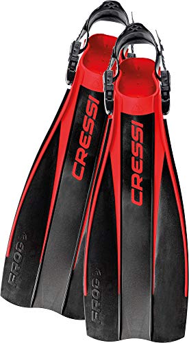 Cressi Frog Fins Aletas Ajustables para Buceo, Unisex-Adult, Negro/Rojo, L/XL