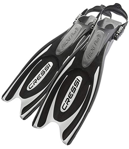 Cressi Frog Plus Fins Aletas de Buceo Unisex Adultos, Color Negro/Plata, L-XL