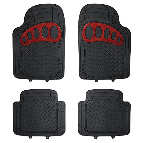 eSituro Alfombrillas de Goma para Coche Universal Alfombras Moqueta para Automovil Antideslizantes Impermeable 4 Piezas Negro/Rojo SCM0103