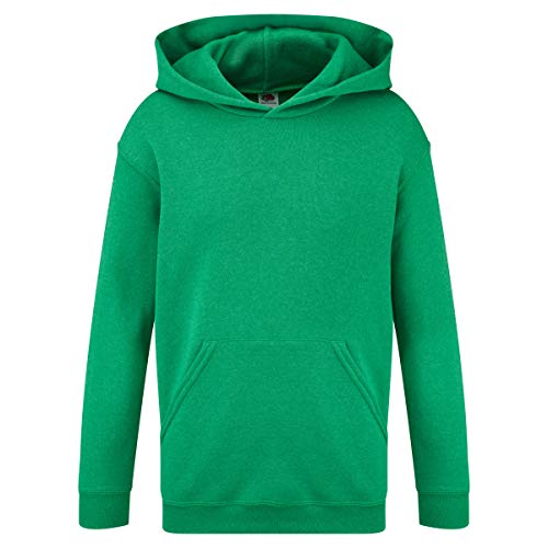 Fruit of the Loom - Sudadera básica con Capucha diseño Sweatshirt Unisex niños niñas (9-11 años) (Verde Jaspeado)