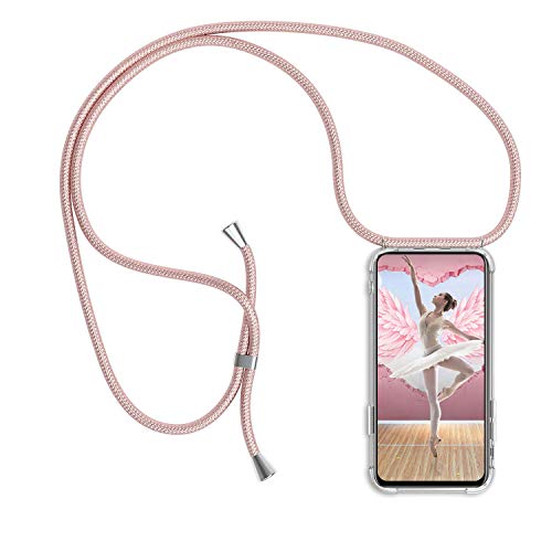 Funda para Samsung Galaxy Note 10 Plus, Cuello Correa Colgante con Ajustable Lanyard Carcasa Ultrafino Ultraligero Transparente Cristal Flexible Silicona TPU Gel Protectora - Oro Rosa