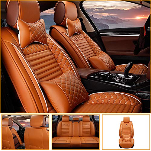 Fundas Asientos Coche Para Skoda Fabia Kodiaq Kamiq Rapid Spaceback Superb Derivative Protector Asiento Cuero Universales 5-Asiento,Súper Suave Cómodo Amarillo cayena Lujo