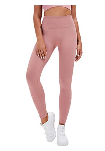 GAMESBD Leggings y Medias Deportivas,Ajustado Ajustado Alto Cintura Fitness Leggings Mujeres Sin Costuras Cuerpo Esculpir Barriga Ejercicio Yoga Pantalones Rosa S