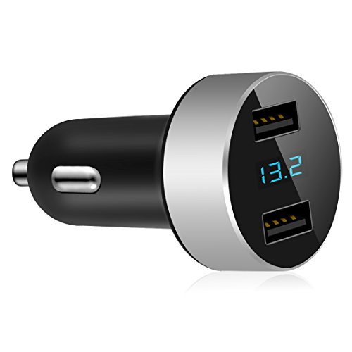 GRK® Mini Cargador Inteligente iSmart Encendedor del Coche - voltímetro y amperímetro Integrados - Input: 12-24V - Salida 5V, Puertos USB: 3.1A - Aleación de Aluminio - iSmart Tecnología