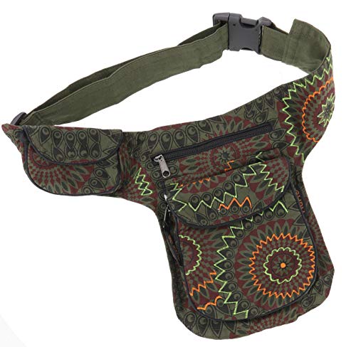 GURU-SHOP Bolsa Lateral de Tela Para el Culo, Goa Bum Bag - Oliva, Unisex - Adultos, Verde, Algodón, Tamaño:One Size, Fundas Airbags Laterales