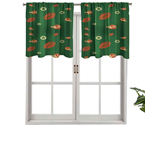 Hiiiman Cortina de ventana con barra de filtrado de luz, composición antigua con gráficos de rayas verdes de Rugby Icons, juego de 1, 91,4 x 45,7 cm para ventanas de dormitorio, cocina o baño