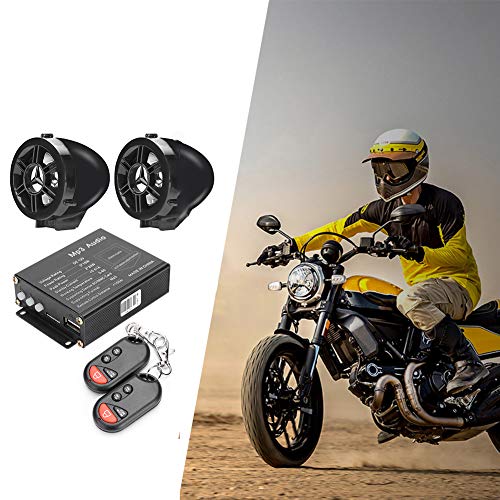 HONGLONG Motocicleta Dispositivo Antirrobo, Sistema De Alarma De La Motocicleta, Alarma Vehículo Multi-Functionelectric, con Mando A Distancia, MP3, Radio, Altavoces Bluetooth, Altavoz