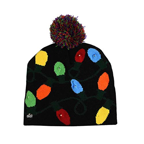 HSJK Sombreros De Navidad Beanie Sweater Sombrero De Punto con Luz Led Decoraciones Navideñas Sombrero De Alce Natal Gorro De Punto con Luz Regalo para Niños 2021