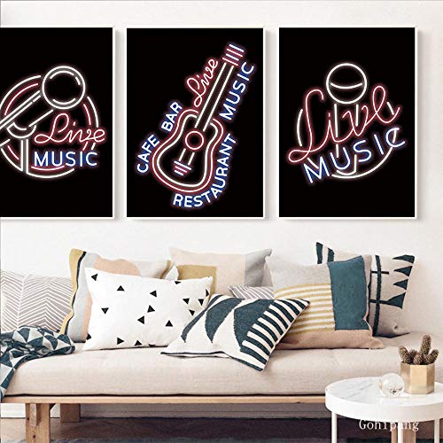 HUANGXLL Sala de Estar Decoración Moderna Club Nocturno Impresiones temáticas Carteles Instrumentos Musicales Pintura en Lienzo Dibujo Lineal Imágenes artísticas-40x60cmx3Pcs-Sin Marco