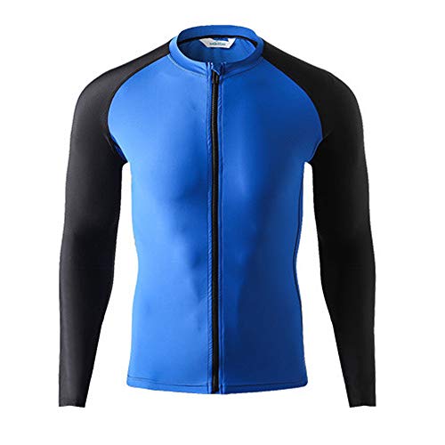 HUOFEIKE Rash Guard Protector Solar Hombres Tops Traje De Surf Traje De Baño De Manga Larga De Secado Rápido Camiseta con Cremallera Frontal Lancha Beach Alquiler De Kayak Windsurf Snorkel,XL