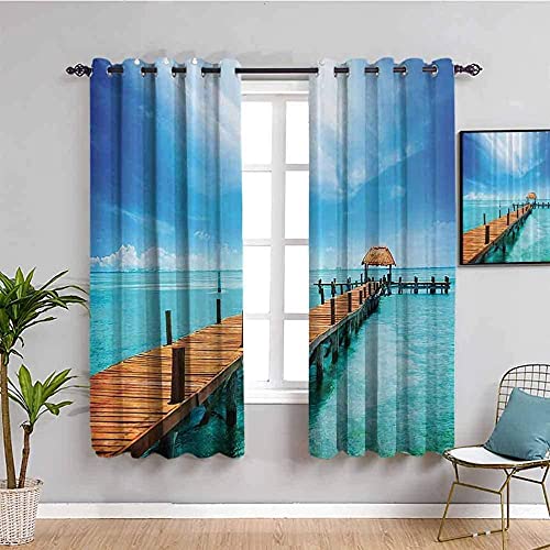 ILMF Cortina Opaca Térmica Para Salón Puente Mar Paisaje Azul 280X160 Cm Impresión Digital 3D Aislante Térmico, Para Decoración De Ventanas 2 Unidades Decoración Del Comedor De La Habitación De Los Ni