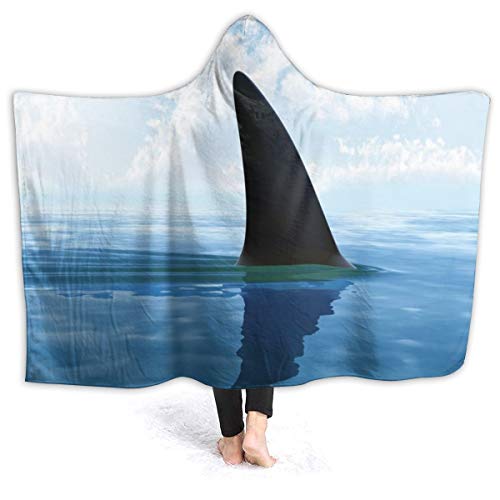 Inaayayi Manta de Forro Polar con Capucha, diseño de Aleta de tiburón sobre la Superficie del mar, Ligeras, Bonitas, Suaves, para sofá, Silla, Cama, Oficina, Viajes, Camping, Negro, 80"x60"