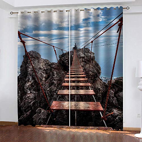 JNWVU Cortina Para Habitación Opaca Y Térmica Aislante,200X214Cm Patrón De Puente Colgante De Acantilado 3D Cortinas De Ojales Dormitorio Moderno Elegante Blackout Curtain Suave Para Ventanas De Habit