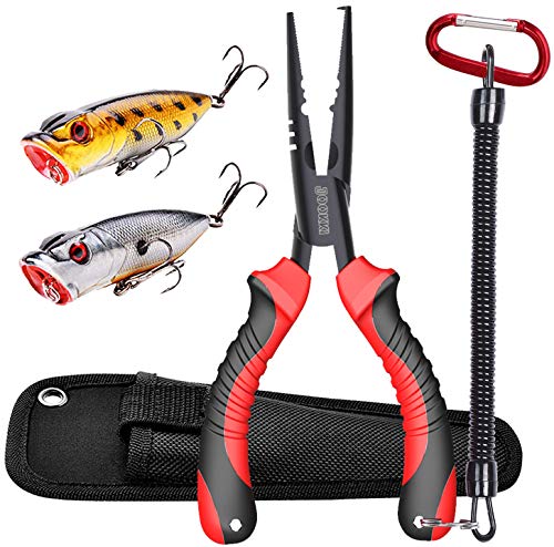 JOOKKI Alicates de pesca,alicates de acero inoxidable multiherramienta juego,18cm Removedor de Gancho, para pesca en agua salada, Kit de señuelos de pesca para lubina realista(2 piezas).