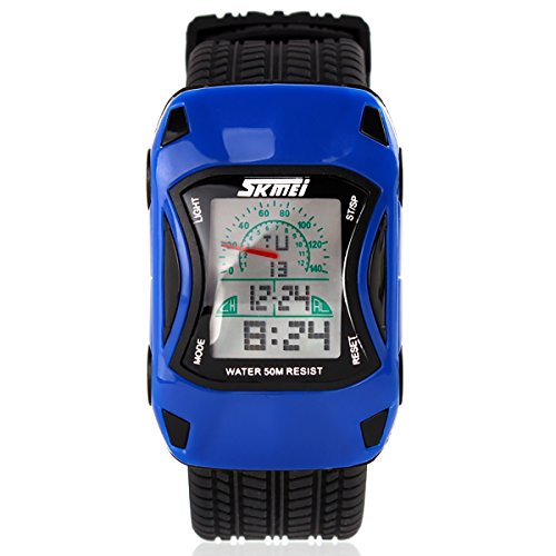 LANCARDO Reloj de Niño Impermeable de 50M Dual Tiempo Diseño de Coche Deportivo Pulsera Digital Analógica con Luces Alarma Calendario Semana para Deportes Exteriores Casual para Chicos