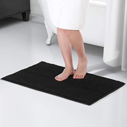 Lifewit Alfombra De Baño Cocina Mascota Alfombrilla De Baño Antideslizante Multifuncional Felpa Chenille Suave Cómoda Y Súper Absorbente Negro 80 x 50 cm