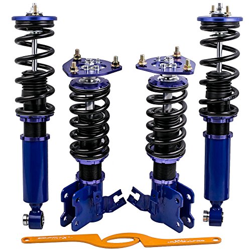 maXpeedingrods 4x Coilover, Amortiguador con Muelle para Coche Silva S13 180SX Sileighty 200SX 240SX, Un Juego Completo (2 Delanteros y 2 Traseros) de Resorte Helicoidal, Suspensión Regulable